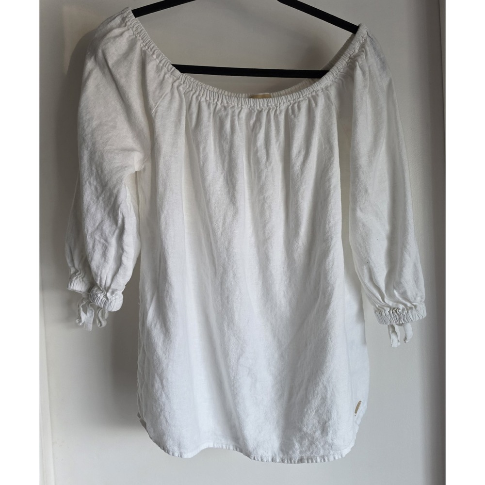 Michael Kors Blouse Women M Off-Shoulder White Linen 3/4 Sleeve Boho Top